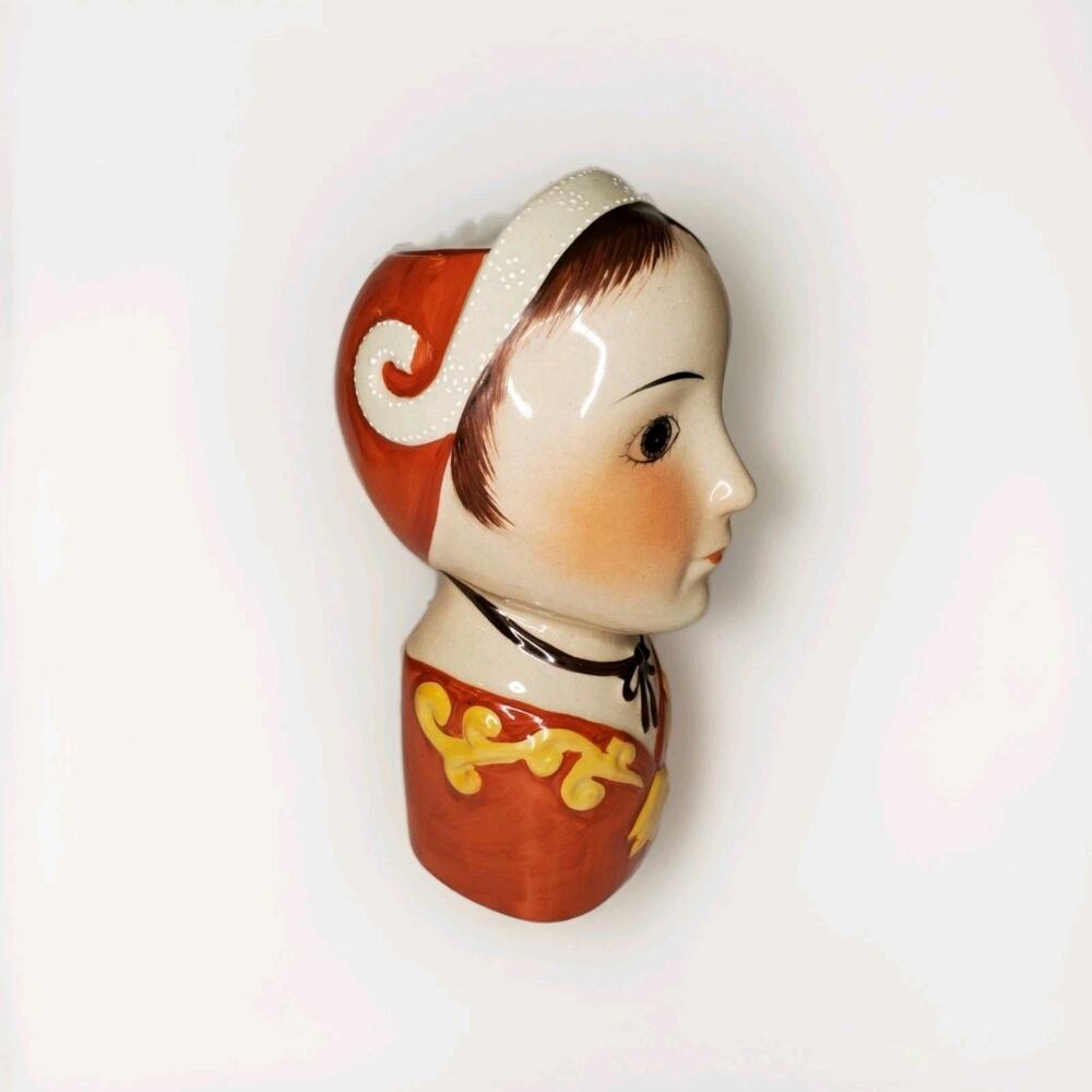 Midcentury Scandinavian Folk Art Ceramic Tudor Bust Vase Gemma Taccogna Style - Picture 5 of 8